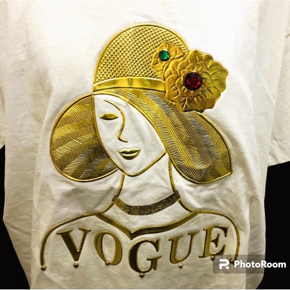 Vintage Gold Lady Vogue T-shirt oversized 80s 90s - Picture 1 of 8